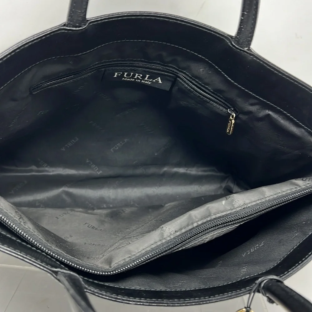Furla Black Leather Tote Laptop Bag with Shoulder Strap